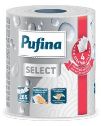 Háztartási papírtörlő, 4 rétegű, 265 lap, 1 tekercses, PUFINA "Select"
